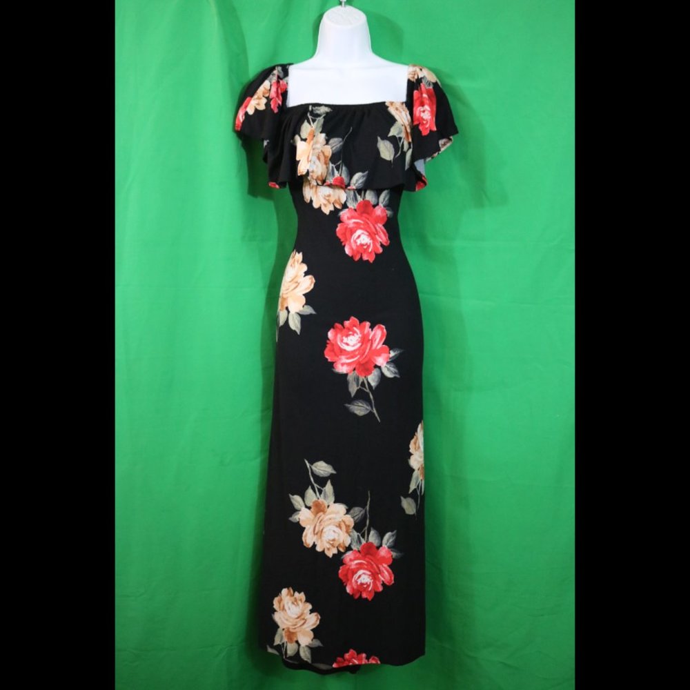 Black Floral Off-the-Shoulder Dress